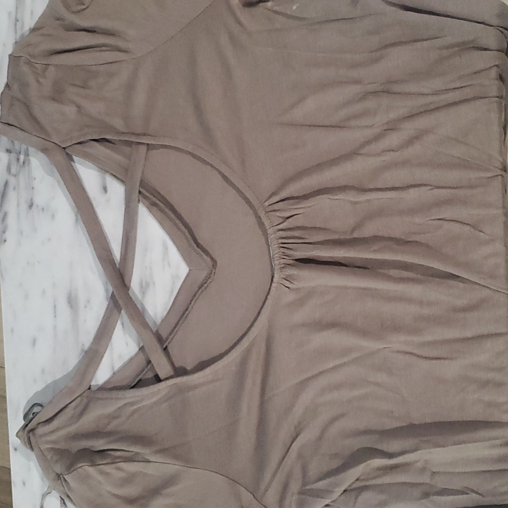 American Eagle Outfitters Criss Cross Back Brown 3/4 Sleeve Shirt